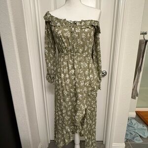 Green Floral Off-Shoulder Dress